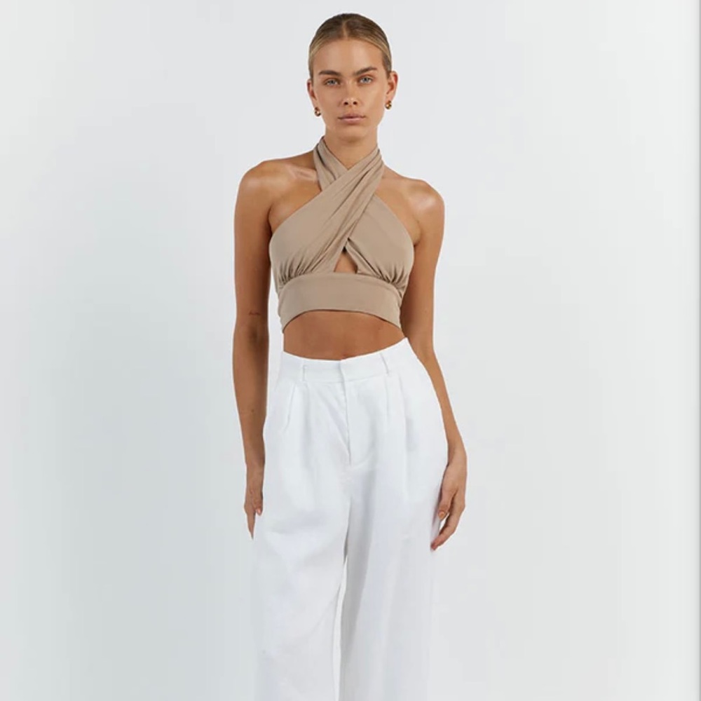 DISSH AMALFI TAUPE HALTER CROP TOP